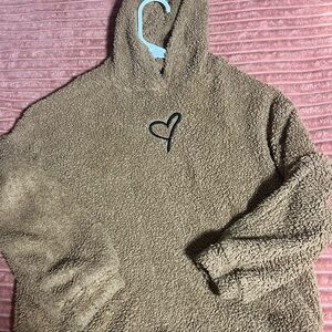 Unk Kids Cozy Brown Hoodie with Heart Design
